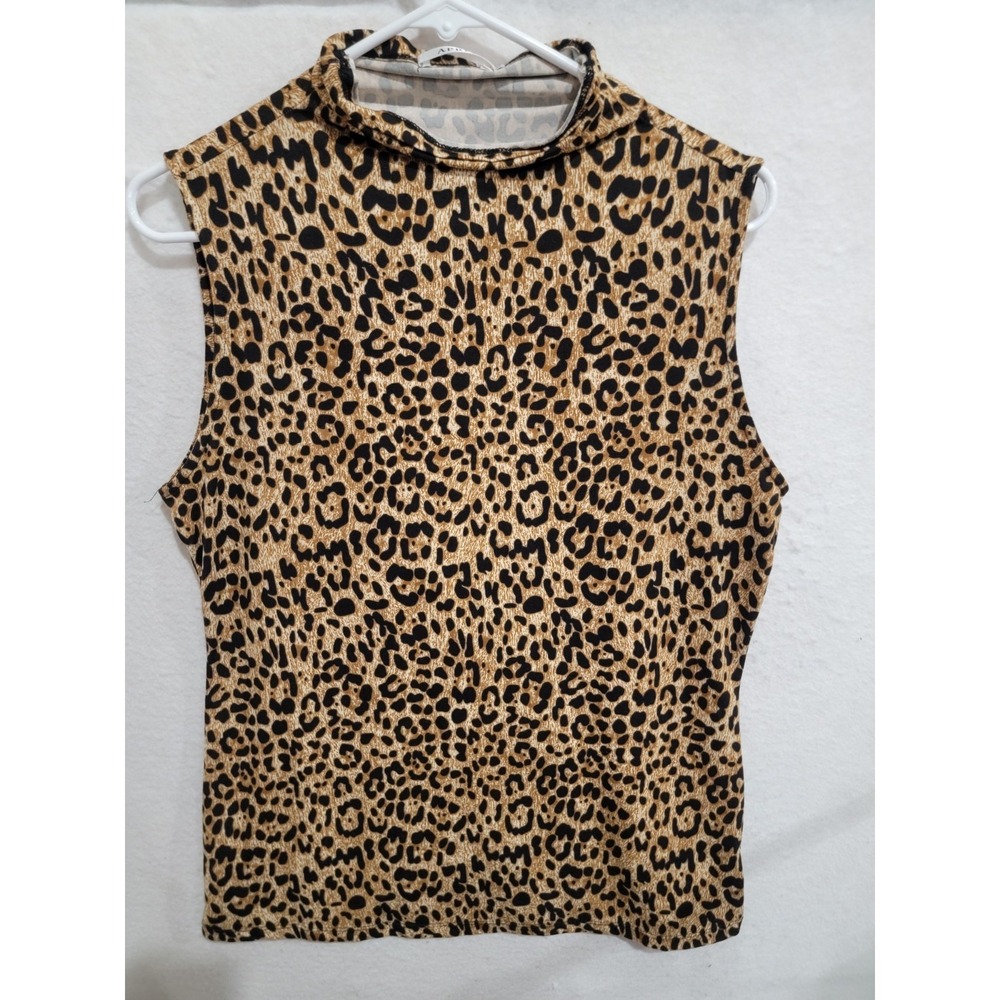 APRLL Leopard Print Sleeveless Mock Neck Top Women's XL Stretch Cheetah Animal‎